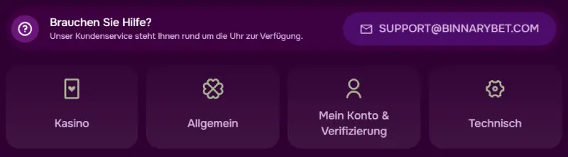 BinnaryBet Casino Kundensupport