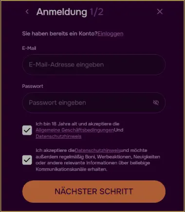 BinnaryBet Casino Anmeldung